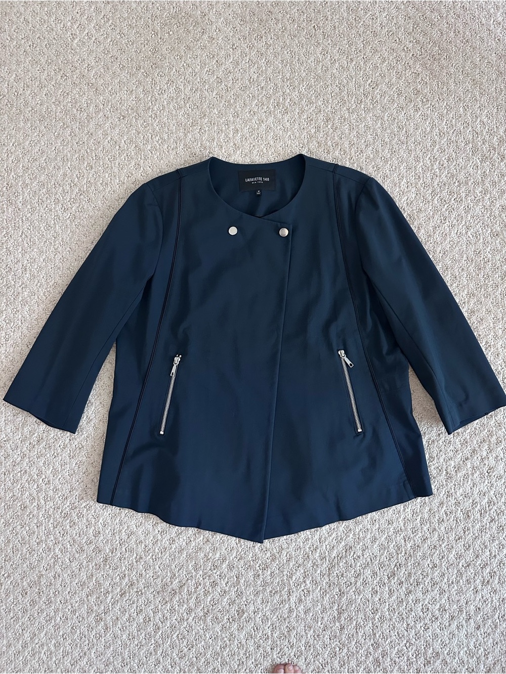 Lafayette 148 New York Dayle Microfiber Minimalist Navy Jacket Size 12